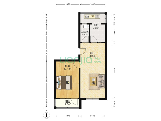 沙口村三号院 1室1厅1卫 61平方