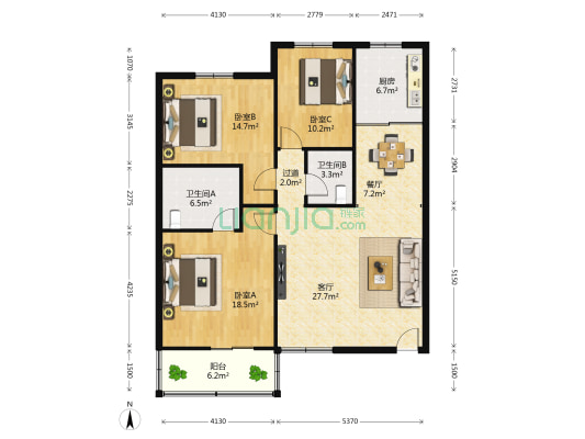 电子花园 3室2厅2卫 136平方