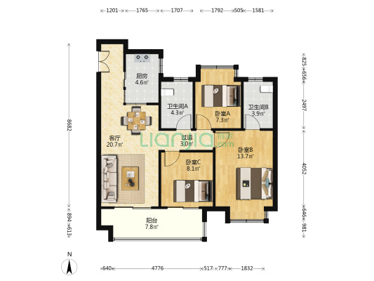 万科未来城 3室1厅2卫 99平方