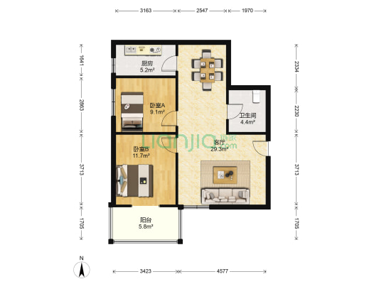 超英长乐家园 2室1厅1卫 83平方
