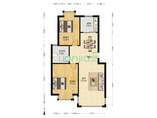 荣华嘉城 2室1厅1卫 91平方