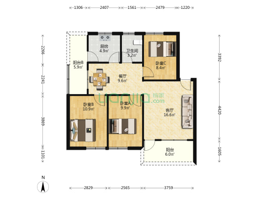 三叉河华侨新村 3室2厅1卫 87平方