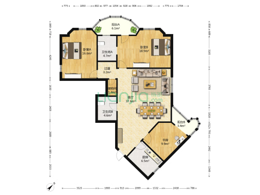 富容大厦 3室1厅2卫 153平方
