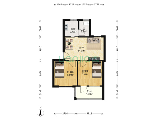 省机械研究所 2室1厅1卫 52平方