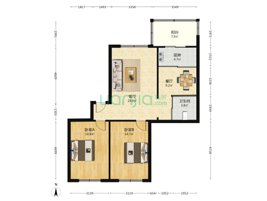 福安街法院宿舍 2室2厅1卫 97平方
