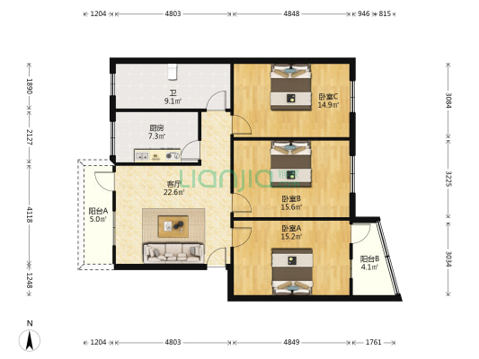 新华书店住宅楼 3室1厅1卫 113平方