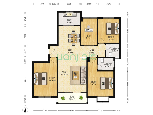 上海花园 4室2厅2卫 143平方