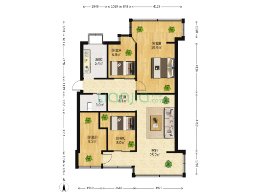 大绿水河 4室1厅1卫 56平方