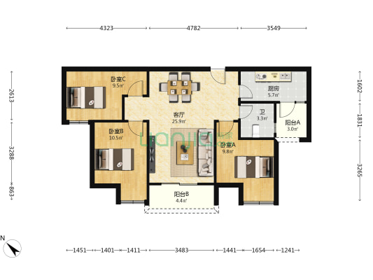天府公园观澜8号熙岸 3室1厅1卫 92平方