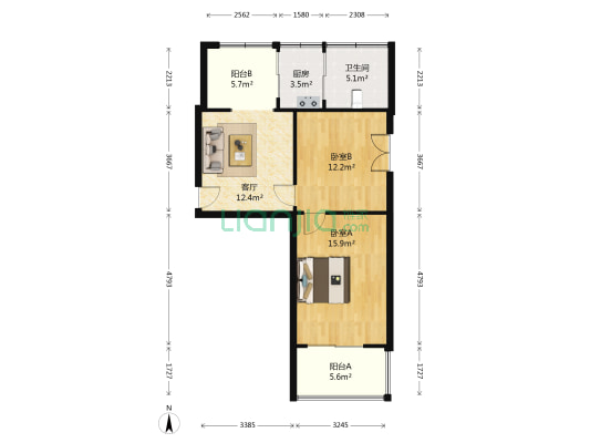 省委宿舍 2室1厅1卫 58平方