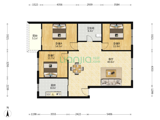 锦绣江南 3室1厅1卫 116平方