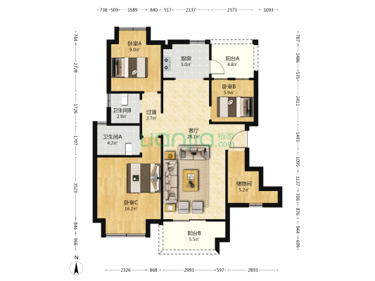 新城悦隽天骄 3室1厅2卫 106平方