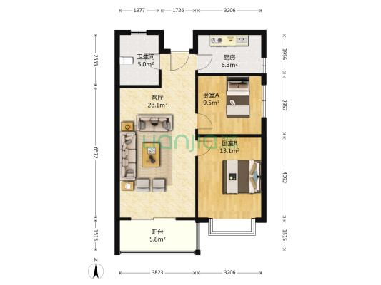 湖畔兰庭 2室1厅1卫 80平方