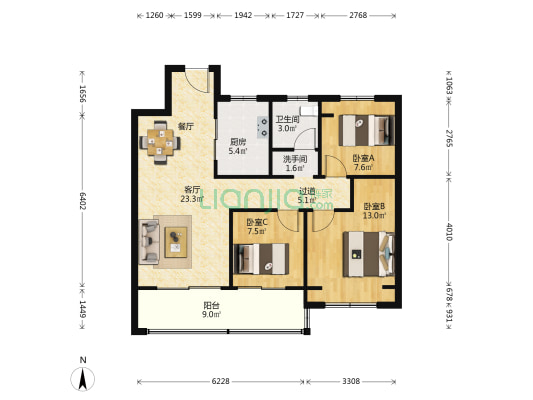 熙境云庭 3室1厅2卫 99平方
