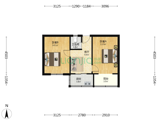 希望小区 2室1厅1卫 55平方