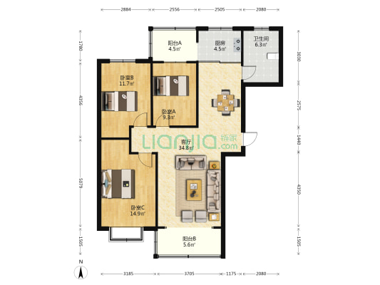 君悦城 3室1厅1卫 122平方