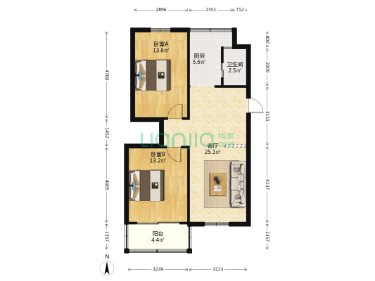 健康路 2室1厅1卫 82平方