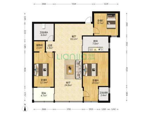 四季大厦 3室2厅2卫 135平方