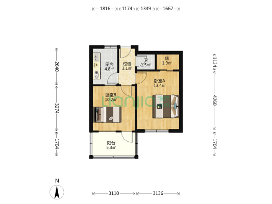凤凰山路12号 2室0厅1卫 48平方