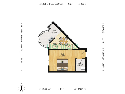 吉星商住楼 1室1厅1卫 46平方