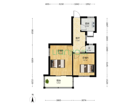 制氧机2号院 2室1厅1卫 43平方