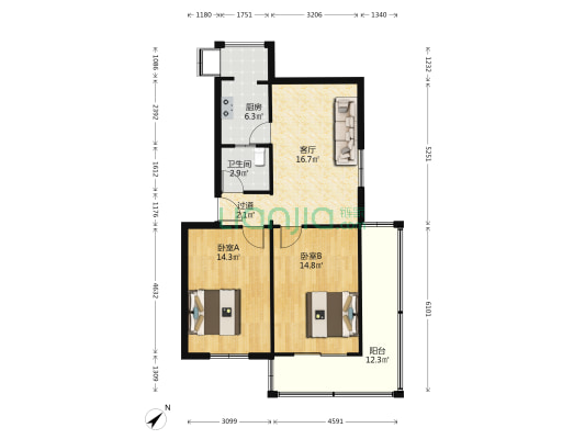 解放公园路77号 2室1厅1卫 79平方