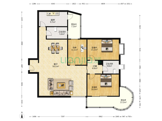 电信小区（高新） 3室1厅2卫 181平方