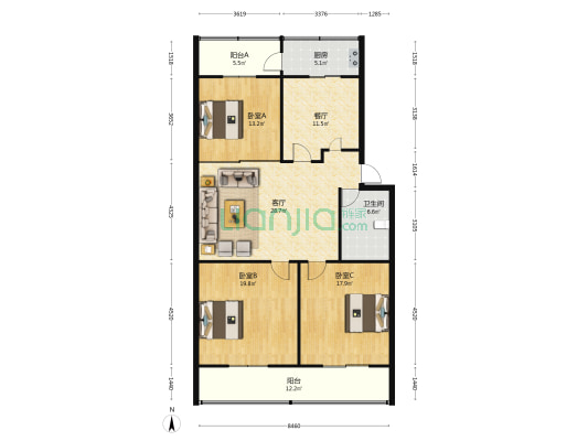 农行家属院 3室2厅1卫 127平方
