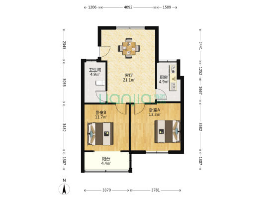 曙光路1号 2室1厅1卫 76平方