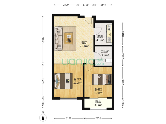 中体奥林匹克花园 2室1厅1卫 73平方