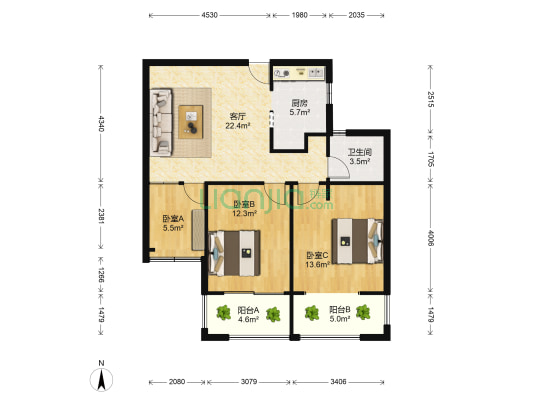 嘉盛龙庭 3室1厅1卫 86平方