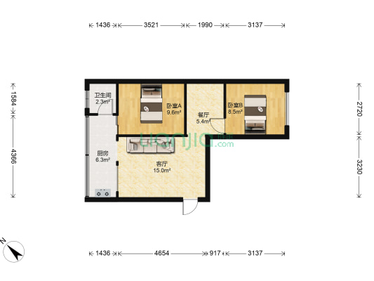 新新建筑工程公司 2室2厅1卫 60平方