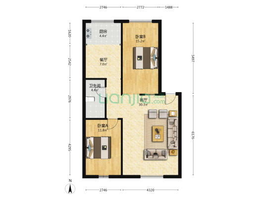 新世纪公寓小区 2室2厅1卫 96平方