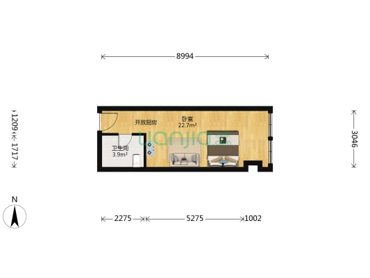 旭弘同德国际 1室0厅1卫 41平方