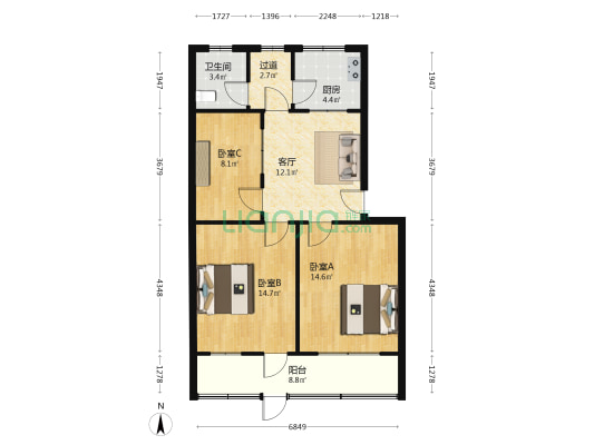 邮电局宿舍 3室1厅1卫 80平方