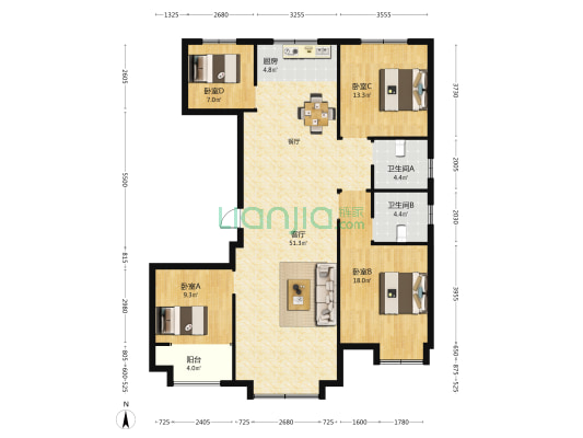 紫玉兰亭 4室1厅2卫 159平方