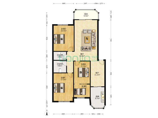 此房满五年唯一 南北通透无遮挡 838沿线-户型图
