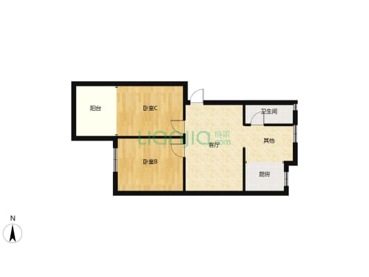 珠晖区荷花坪，宽敞2居室，南北通透-户型图
