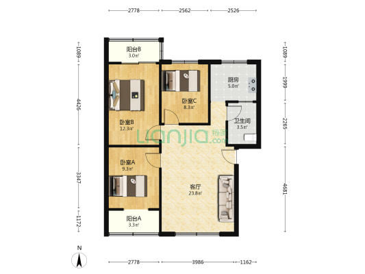 锦绣南苑 3室1厅1卫 84平方