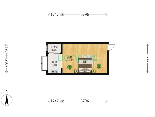 乐酷公寓 1室0厅1卫 39平方