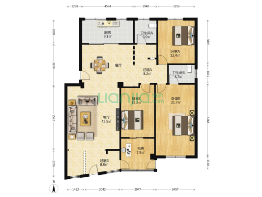 天韵大厦 4室1厅2卫 143平方