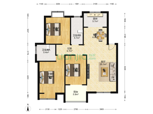 茗仕豪庭 3室2厅2卫 132平方