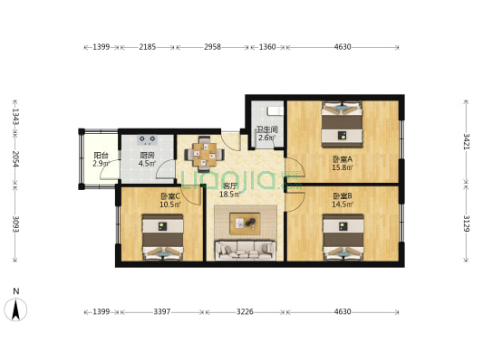 水泵厂小区 3室1厅1卫 88平方