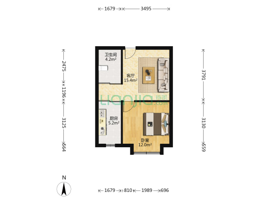 亚泰城二期 1室1厅1卫 52平方