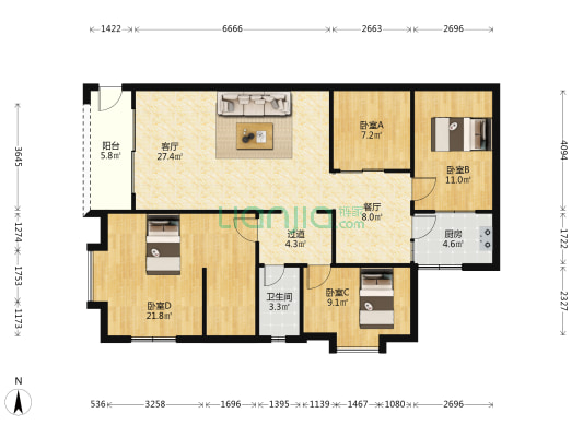建兴楼 4室2厅1卫 110平方