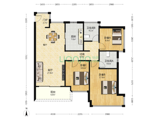 华发琴澳新城四季半岛三期 3室1厅2卫 119平方