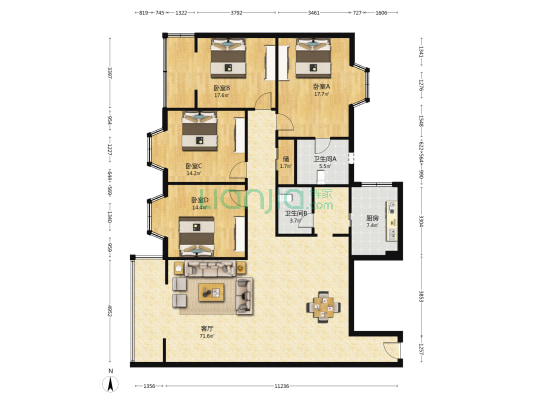 二环路西二段79号 4室1厅2卫 175平方