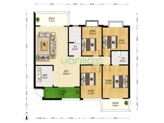 蟠龙欣苑 4室1厅2卫 141平方