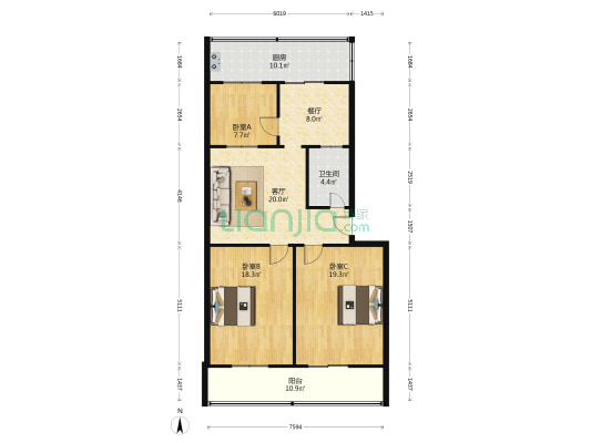 瓦窑街6号 3室2厅1卫 112平方