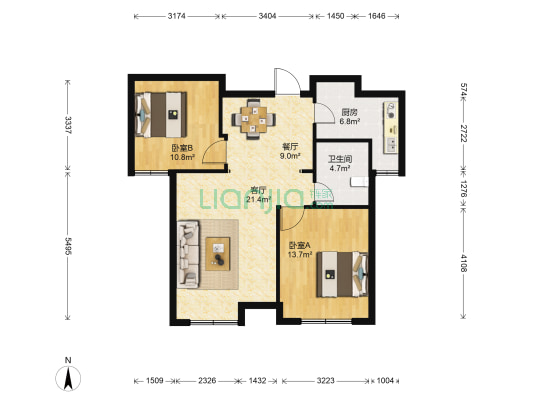 通用富馨佳苑 2室2厅1卫 92平方